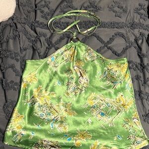 Old Navy Green Halter Top with Tropical Print